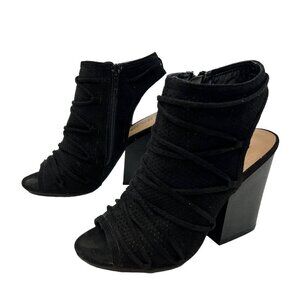 Y Not? Women’s Peep Toe Block Heels Black Mesh Size 6M Zip